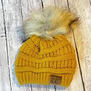 C.C. Pom Pom Beanie NEW Mustard Yellow with Pom